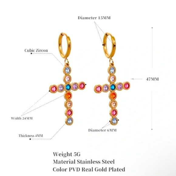 Anthropologie Cross Stainless Steel Crystal Waterproof Earrings - Picture 3 of 4